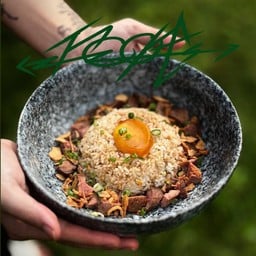 ข้าวผัดมันเนื้อลิ้นวัว + ไข่ดอง