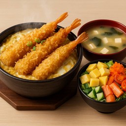 คัตสึด้งกุ้ง + ซุป + สลัดปู