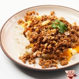 ข้าวหอมหน้าหมูสับถึงเครื่อง
