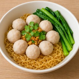 บะหมี่แห้งคลุกลูกชิ้นหมู
