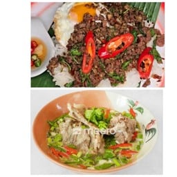 [เซตสุดฮิต] ข้าวกะเพราคั่วกะทะ โคขุนสับ ฟรีไข่ดาว + ต้มเลังพริกขี้หนู ขนาด ปกติ