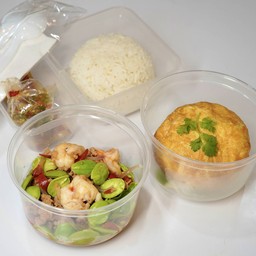 ข้าว+สะตอผัดกุ้งหมูสับ+ไข่ฟูปู