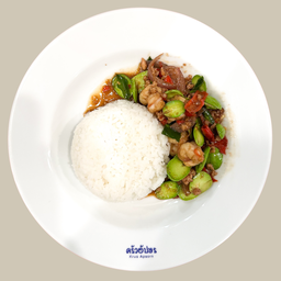 ข้าวราดสะตอผัดกุ้งหมูสับ