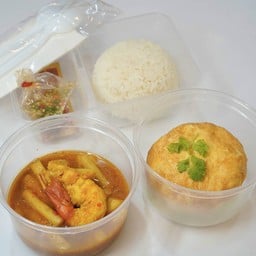 ข้าว+แกงเหลืองไหลบัวกุ้งสด+ไข่ฟูปู