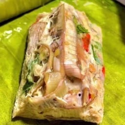 หมกหัวปลี หมูสับ