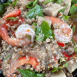 ยำวุ้นเส้นหมูสับ +กุ้ง+หมูยอ