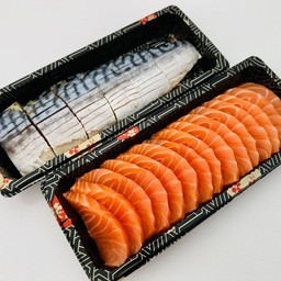 แถมฟรีไข่หวานซาชิมิ 6 ชิ้น เซ็ทแซลมอน 200 กรัม ซาบะดองครึ่งตัว