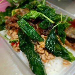 ข้าวราดไข่เยี่ยวม้ากะเพรากรอบ