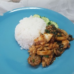 ข้าวกะเพราปลาหมึก