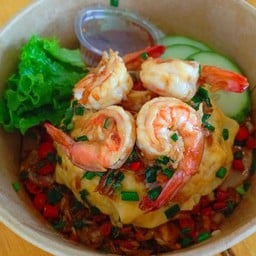 ข้าวไข่ข้น กุ้งกระเทียม ผัดพริกขี้หนู ผัดพริกเกลือ (ไข่ 1ฟอง)