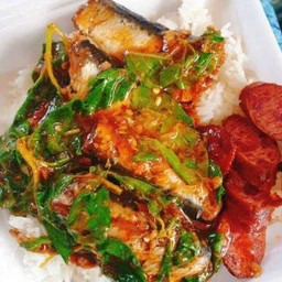 ผัดกะเพราปลากระป๋องราดข้าว