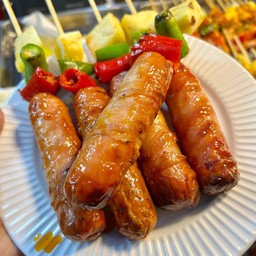 BBQ ไส้กรอกชีสพันเบอคอน 3 ไม้