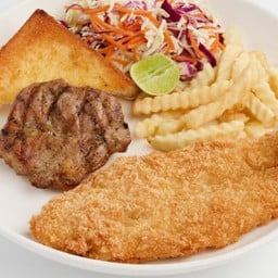 สเต๊กหมูสันคอทีเด็ด + สเต๊กปลาดอรีทอด