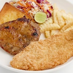 สเต๊กสะโพกไก่ทีเด็ด + สเต๊กปลาดอรีทอด