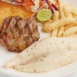 สเต๊กหมูสันคอทีเด็ด + สเต๊กปลาดอรีย่าง