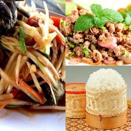 [เซตสุดฮิต] ตำปูปลาร้า + ลาบหมู + ข้าวเหนียว
