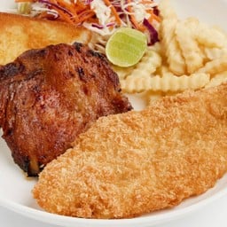 สเต๊กสะโพกไก่สไปซี่ + สเต๊กปลาดอรีทอด