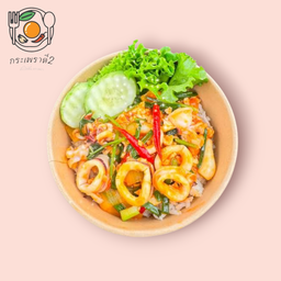 หมึกผัดไข่เค็มราดข้าว