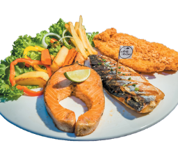 Set 13 สเต็ก แซลมอล +ชาบะ +ปลาทอด