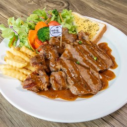 สเต็กสันคอหมูซอสบาร์บีคิว