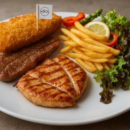 Set 2 สเต็ก ไก่ +ปลาทอด +โคขุน