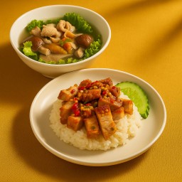 [เซตสุดฮิต] ข้าวหมูกรอบคั่วพริกเกลือ (มี 4 ไซส์) + เกาเหลาเลือดหมูุ