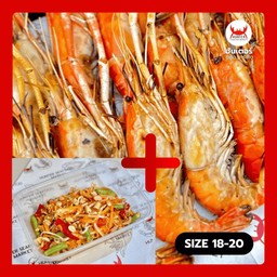 กุ้งหัวมันเผา 18-20 ตัวโล 1/2 โล (กุ้งเป็น) + ส้มตำ กินคู่กัน รับรองน้ำลายใหญ่