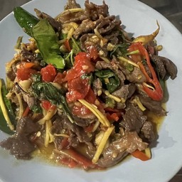 ผัดฉ่าหมูป่าแท้ ราดข้าว