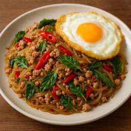 กะเพราวุ้นเส้นหมูสับ