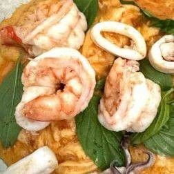 ห่อหมกปลาหมึก+กุ้งราดข้าว