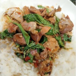 ข้าวกะเพราเครื่องในไก่