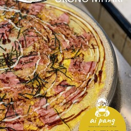 เครป โอโคโนมิยากิ (แฮม,ไข่,สาหร่าย,ปลาแห้ง,ซอสเทอริยากิ,มายองเนส)