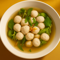 [อร่อยซ่ากับโค้ก] จัมโบ้ เกาเหลาลูกชิ้นหมูน้ำใส พร้อมข้าวไข่เจียว +  โค้ก ออริจินัล (ขวด)