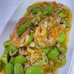 กุ้ง+หมูสับ ผัดสะตอ