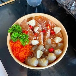 ข้าวหน้าแซลมอนดอง+กุ้งดอง (ไม่มีไข่ดอง)
