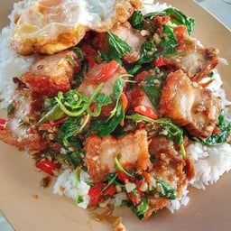 กระเพราหมูกรอบราดข้าว+ไข่ดาว