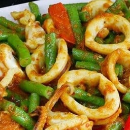 ผัดพริกแกงปลาหมึกราดข้าว
