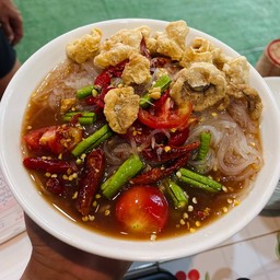 ตำเส้นเล็กน้ำปลาร้า+แคบหมู