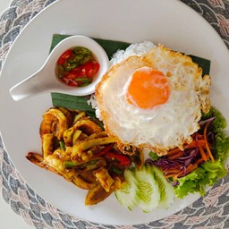 ข้าวผัดพริกเเกงกุ้ง ไข่ดาว
