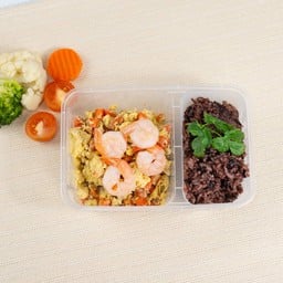 กุ้งผัดไข่ + ข้าวไรซ์เบอร์รี่