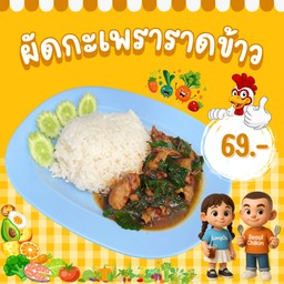 ผัดกะเพราราดข้าว (เลือกเนื้อสัตว์ตามใจชอบ)