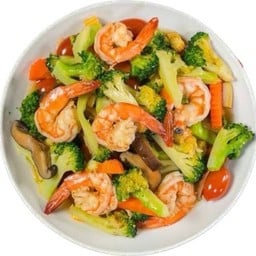 ผัดผักรวมมิตรกุ้ง 虾仁什锦蔬菜