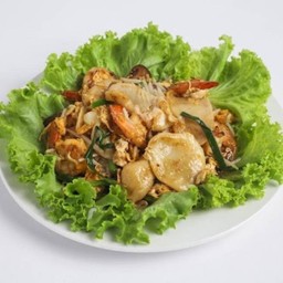 กระเพาะปลาสดผัดกุ้ง  鲜花胶炒蟹肉 Stir fried fish maw with shrimp