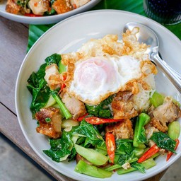 ข้าวราดคะน้าหมูกรอบ