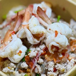 ยำวุ้นเส้นหมูสับ + กุ้ง + หมูยอ
