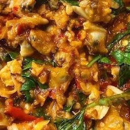 เนื้อหอยลายผัดพริกเผาใบโหระพา กับข้าว