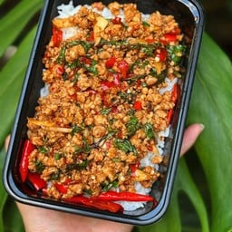 กะเพราหมูสับหน้าแห้งง