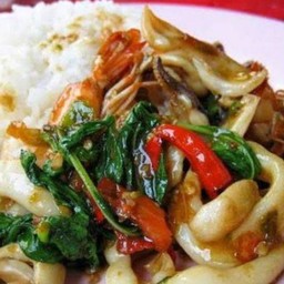 กะเพราปลาหมึกราดข้าว