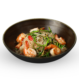 ผัดผักกะเฉดเส้นหมี่กุ้งสด