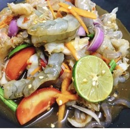 ตำเส้นเล็ก กุ้งสด+แมงกะพุน